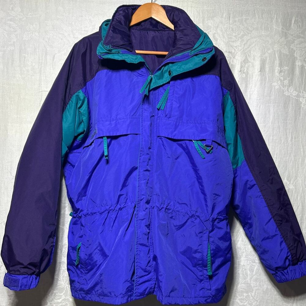 VTG Columbia Coat Large Blue Purple Gizmo Radial Sleeve Reversible Zip in Liner